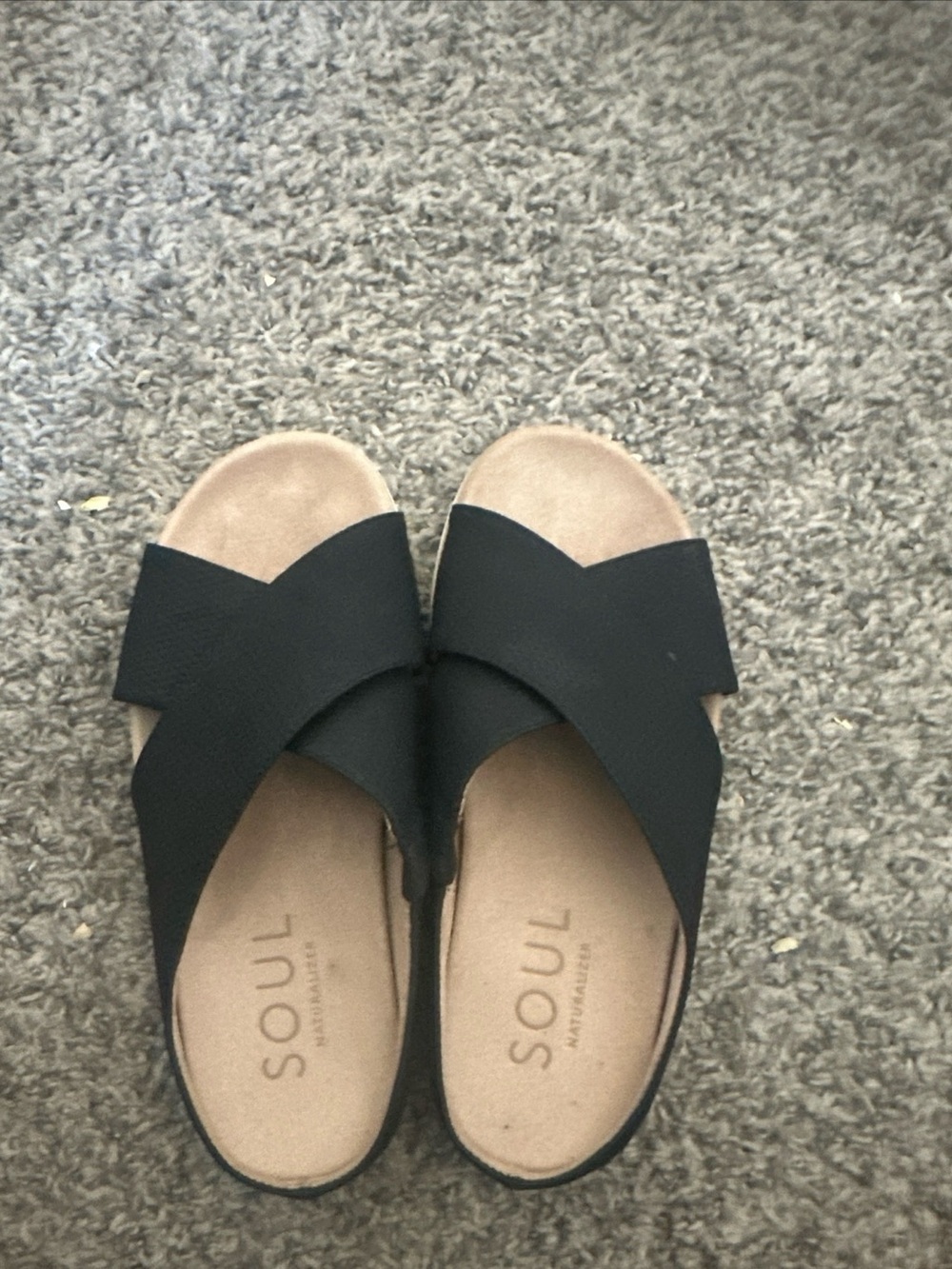 SOUL Naturalizer Black Crisscross Slide Mules
